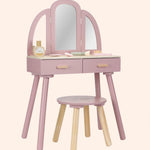 0030191 roze houten kaptafel met lades en krukje