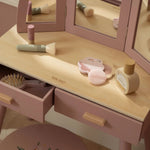 0030193 roze houten kaptafel met lades en krukje