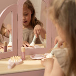 0030194 roze houten kaptafel met lades en krukje
