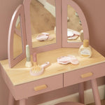 0030196 roze houten kaptafel met lades en krukje