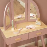 0030196 roze houten kaptafel met lades en krukje