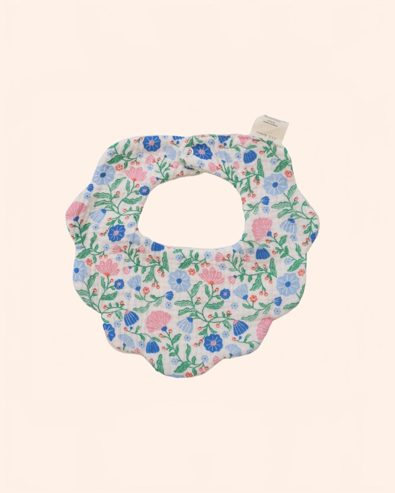 38404 bavoir bandana eponge fleurs bleu joli paon 3 