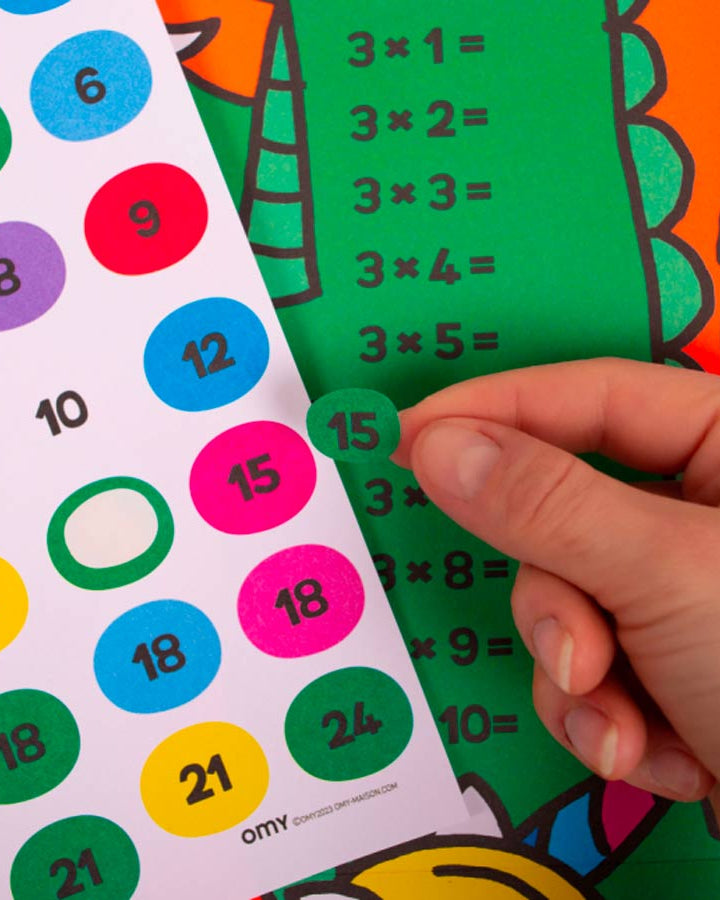 OMY school activite multiplication autocollants Atelier Kumo