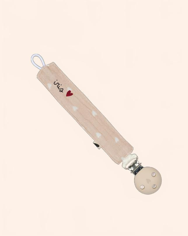 attache tetine gaze beige petits coeurs