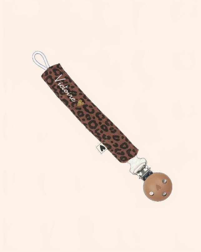 attache tetine gaze leopard marron
