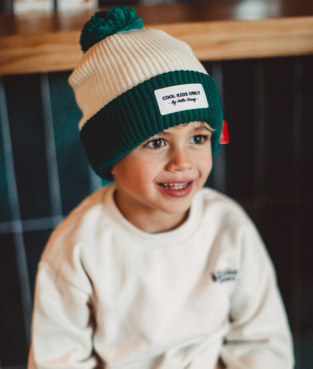 bonnet colore enfants bebes avec pompon creme vert hello hossy 1