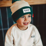 bonnet colore enfants bebes avec pompon creme vert hello hossy 1