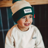 bonnet colore enfants bebes avec pompon creme vert hello hossy 1