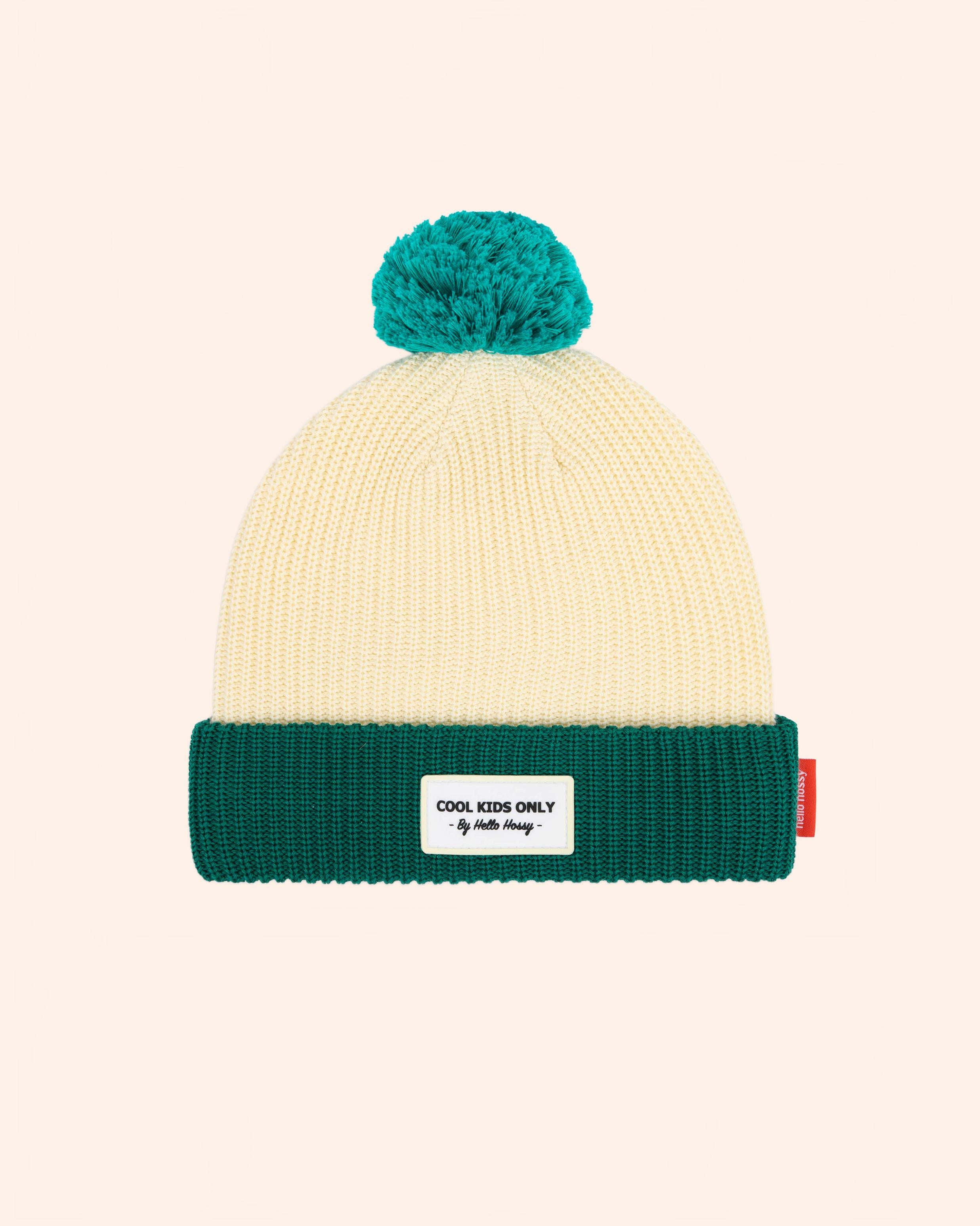 bonnet colore enfants bebes avec pompon creme vert hello hossy 2