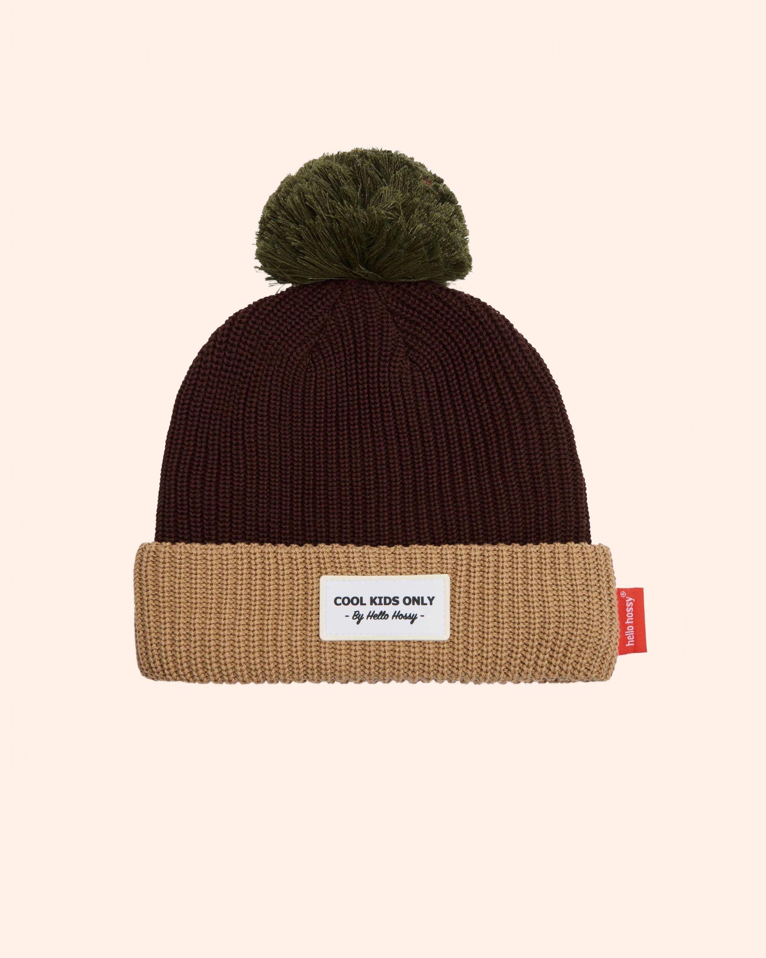 bonnet colore enfants bebes avec pompon marron beige hello hossy 1