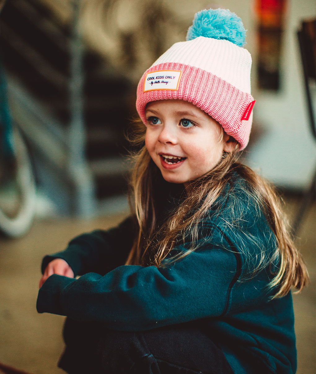 bonnet enfants bebes avec pompon cool kids only creme rose hello hossy