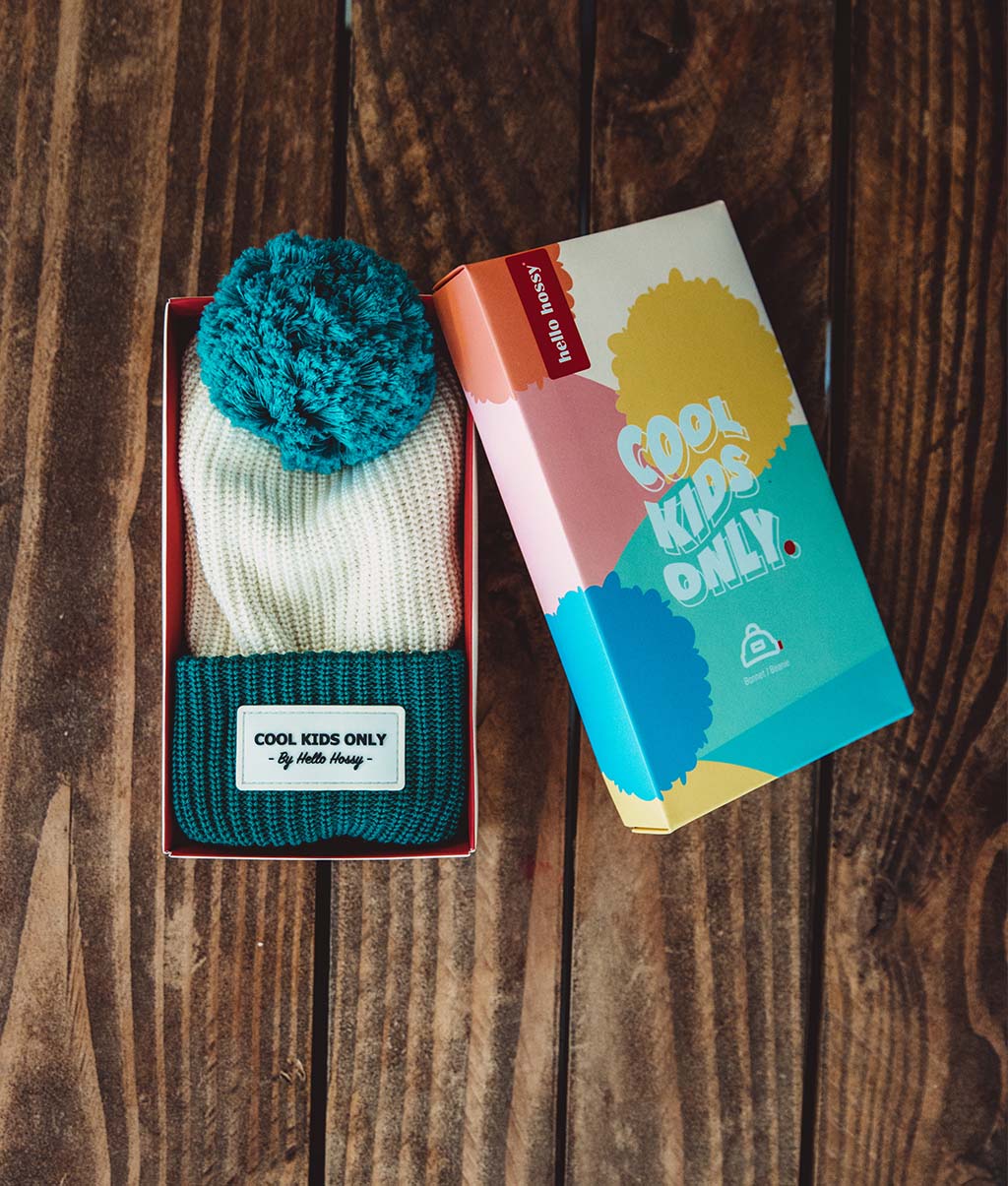 bonnet enfants bebes avec pompon cool kids only creme vert hello hossy