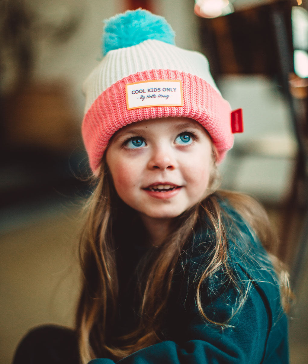 bonnet enfants bebes avec pompon coton biologique creme rose hello hossy