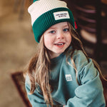 bonnet enfants bebes avec pompon coton biologique creme vert hello hossy