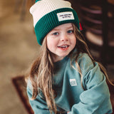 bonnet enfants bebes avec pompon coton biologique creme vert hello hossy