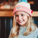 bonnet enfants bebes avec pompon creme rose hello hossy