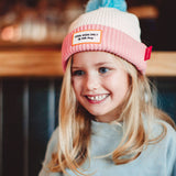 bonnet enfants bebes avec pompon creme rose hello hossy