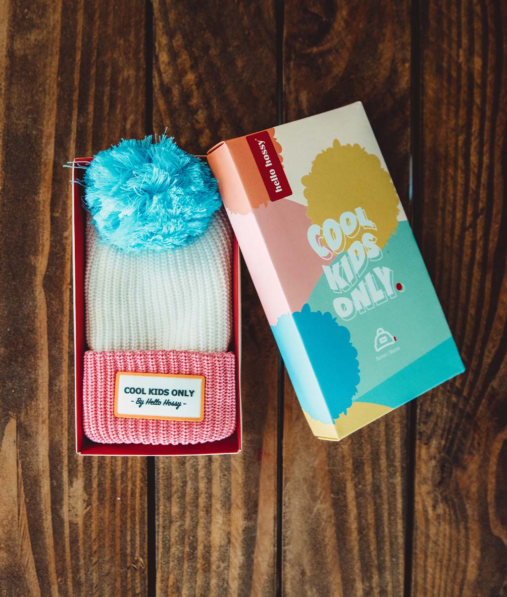 bonnet enfants bebes avec pompon doublure polaire creme rose hello hossy 1