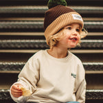 bonnet enfants bebes avec pompon doublure polaire marron beige hello hossy