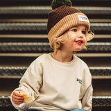 bonnet enfants bebes avec pompon doublure polaire marron beige hello hossy