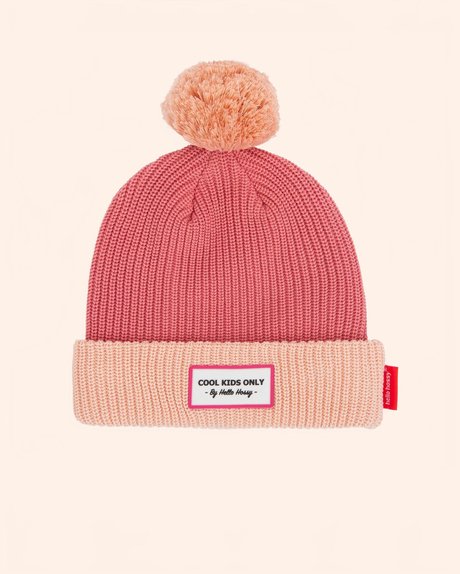 bonnet enfants bebes avec pompon doublure polaire rose hello hossy