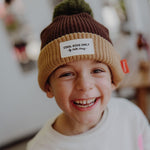 bonnet enfants bebes avec pompon marron beige hello hossy 1