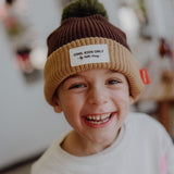 bonnet enfants bebes avec pompon marron beige hello hossy 1