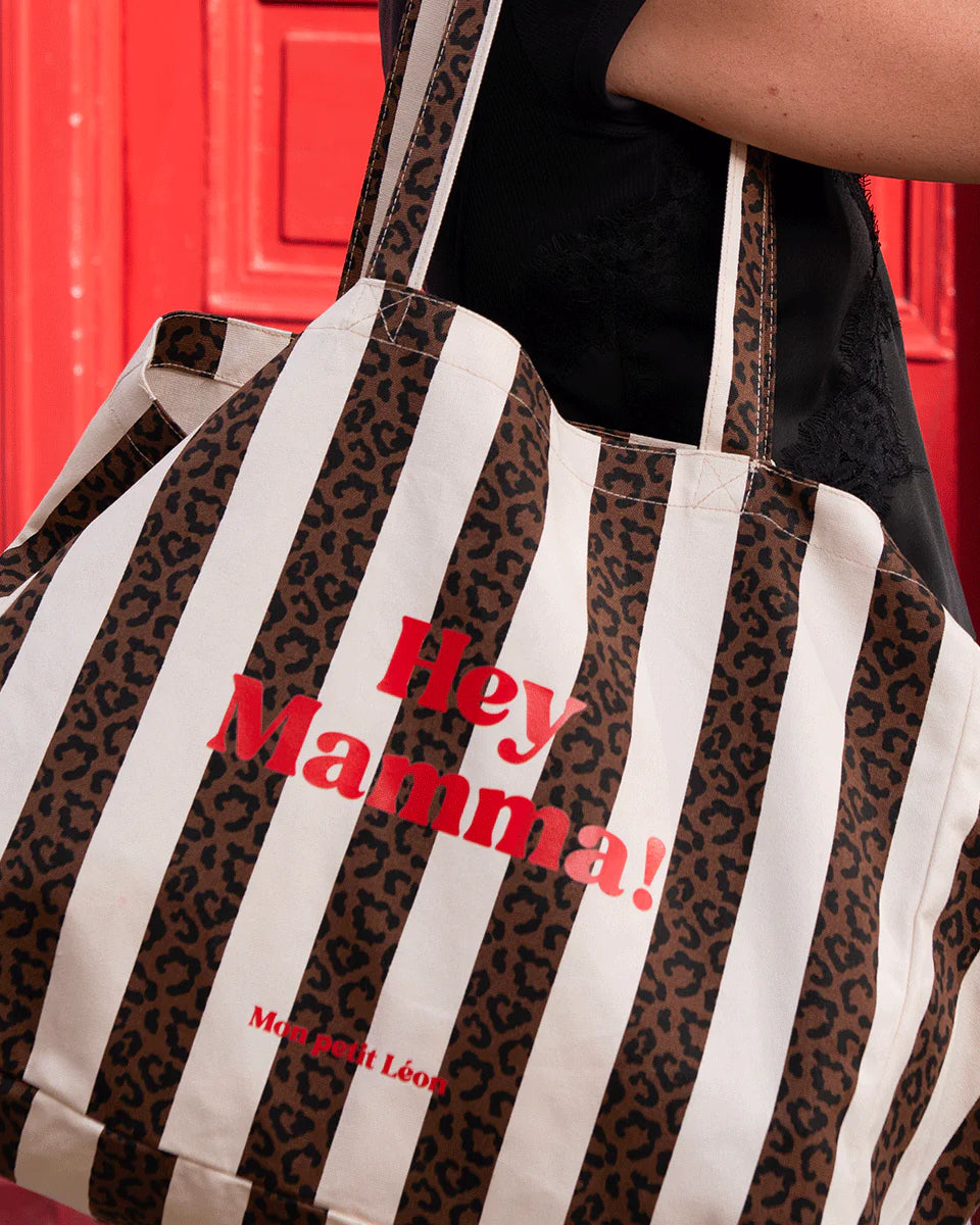 cabas hey mamma rayures leopard marron 1