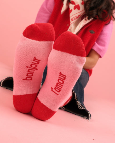 chaussettes adulte rose rouge  1 