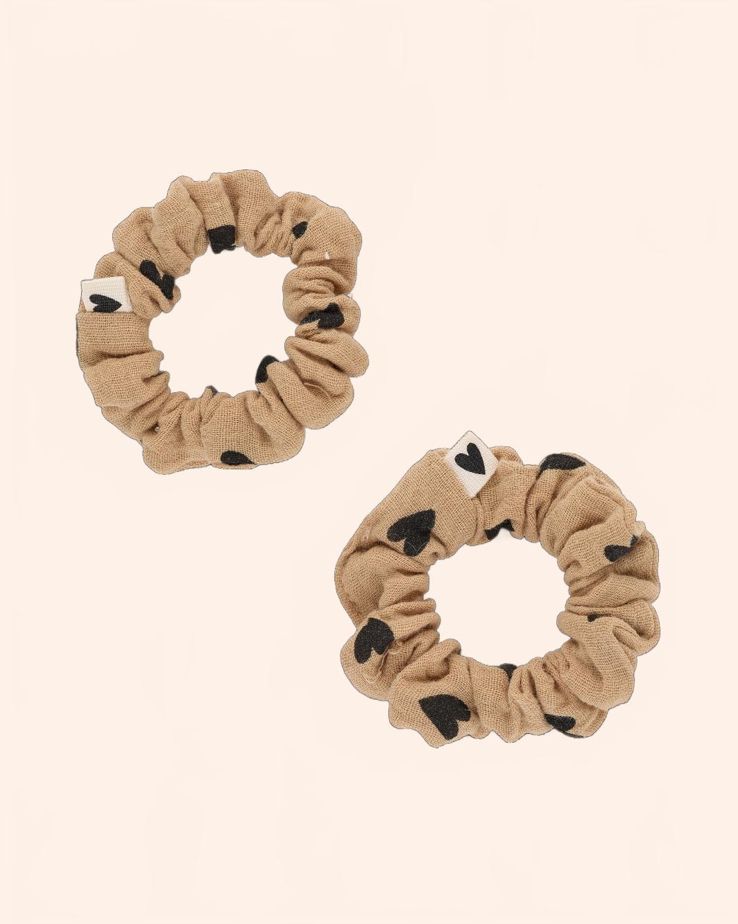 chouchou gaze coeurs beige