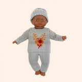 dressing poupee made in france babies 2 pieces mixte petit renne bonnet barry en tricot silver et son pochon look