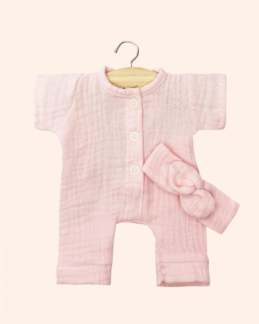 dressing poupee made in france babies combinaison lili et son headband en gaze de coton fraise