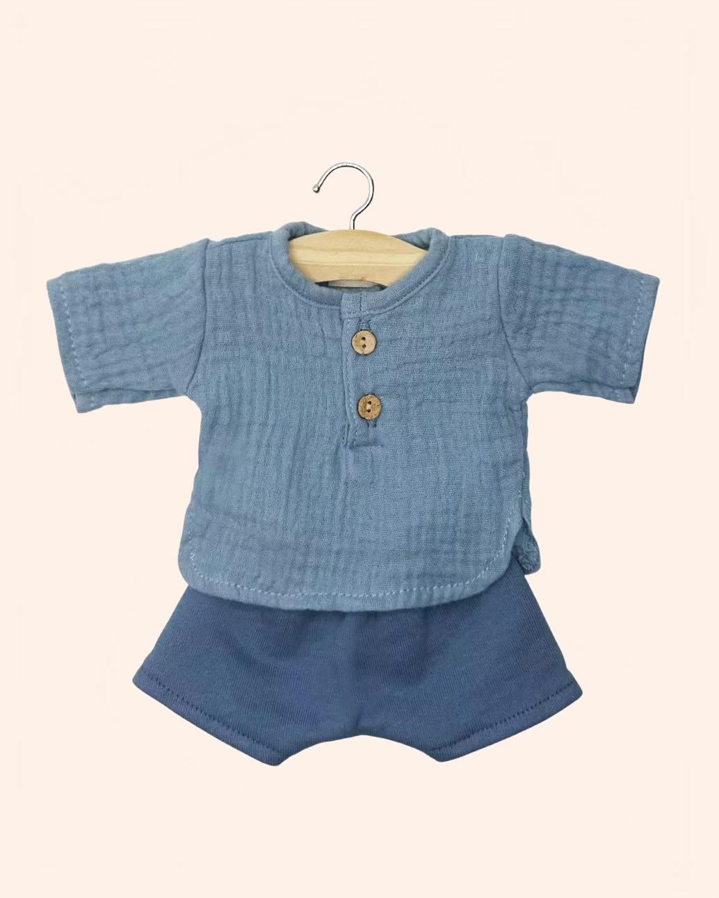 dressing poupee made in france babies ensemble marien top manches longues en gaze de coton bleu jean