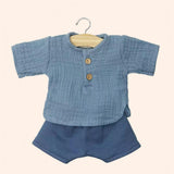 dressing poupee made in france babies ensemble marien top manches longues en gaze de coton bleu jean