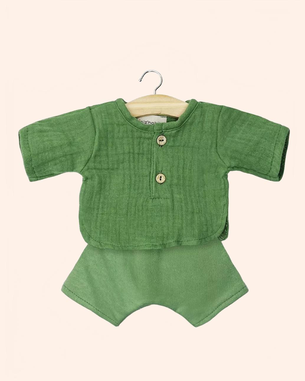 dressing poupee made in france babies ensemble marien top manches longues en gaze de coton vert ortie
