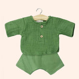 dressing poupee made in france babies ensemble marien top manches longues en gaze de coton vert ortie