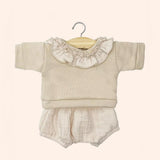 dressing poupee made in france babies ensemble marion top a collerette molleton lin et bloomer mastic