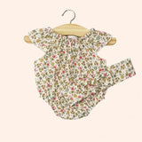 dressing poupee made in france gordis barboteuse clara et son headband en gaze de coton petites fleurs fushia