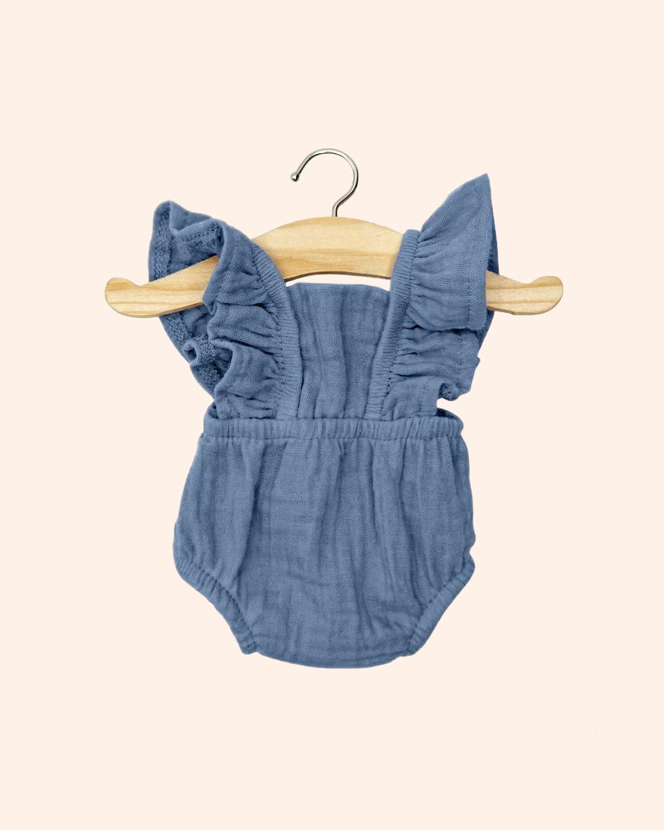 dressing poupee made in france gordis barboteuse retro lou en gaze de coton bleu denim 2