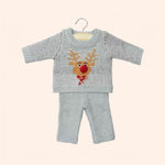 dressing poupee made in france gordis ensemble 2 pieces mixte en tricot petit renne silver et son pochon noel
