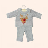 dressing poupee made in france gordis ensemble 2 pieces mixte en tricot petit renne silver et son pochon noel