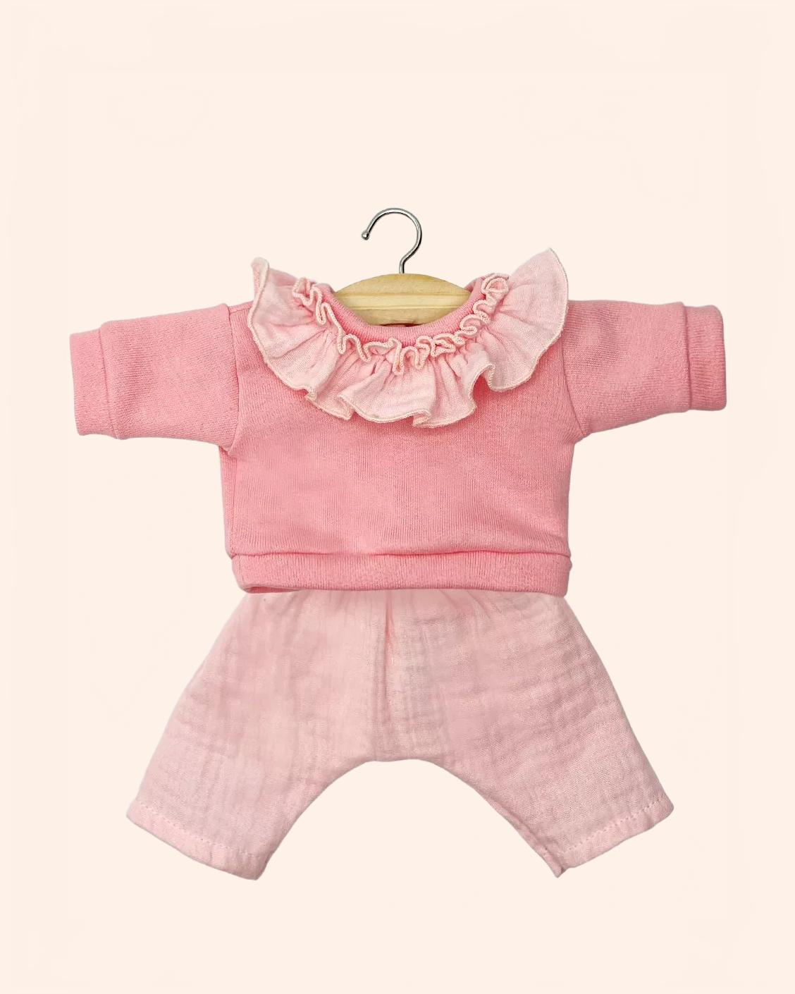 dressing poupee made in france gordis ensemble marion avec top en molleton a collerette et pantalon fraise