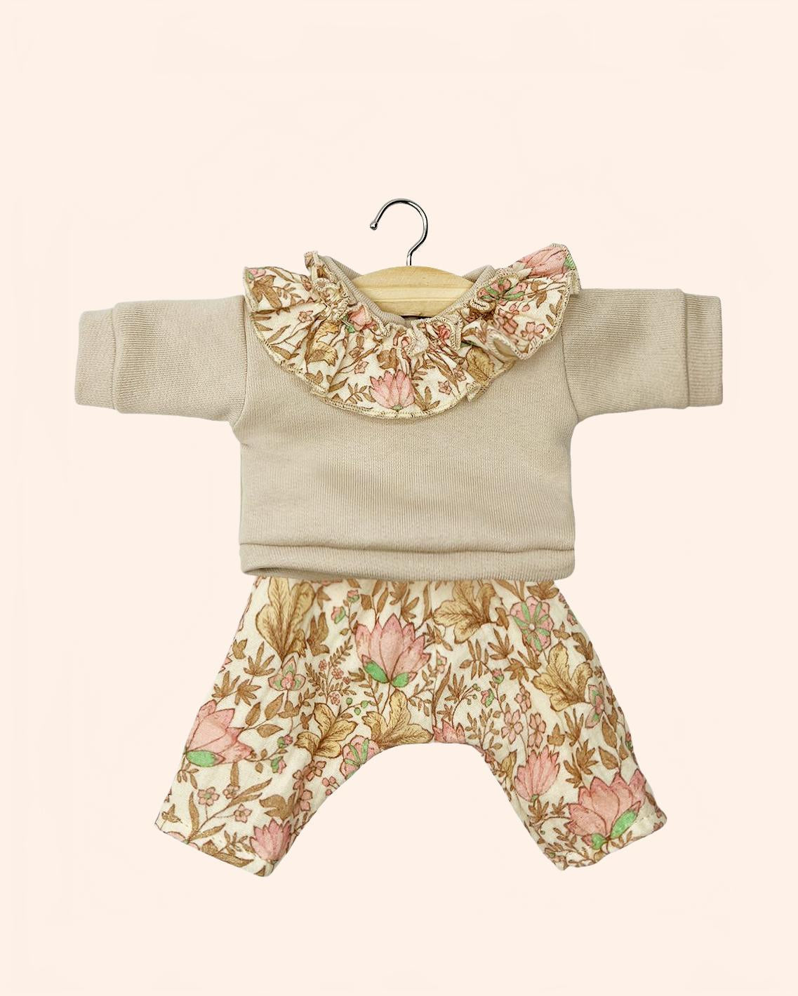 dressing poupee made in france gordis ensemble marion avec top en molleton a collerette lin et pantalon indienne rosee
