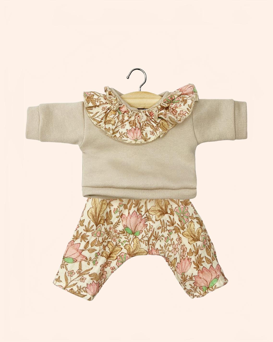 dressing poupee made in france gordis ensemble marion avec top en molleton a collerette lin et pantalon indienne rosee