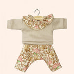 dressing poupee made in france gordis ensemble marion avec top en molleton a collerette lin et pantalon indienne rosee
