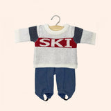 dressing poupee made in france gordis ensemble pull ski en tricot rouge bleu et fuseau popeye en jersey chine bleu denim noel tout schuss