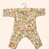 dressing poupee made in france gordis pyjama morgan a manches longues en jersey indienne rosee avec petit noeud