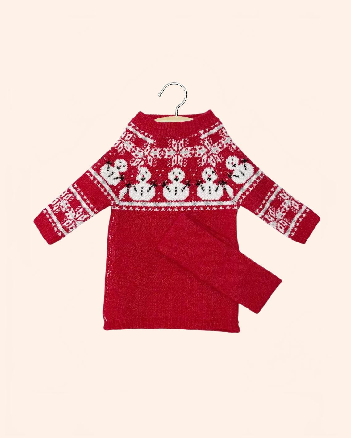 dressing poupee made in france gordis robe lena en tricot bonhomme de neige rouge avec bandeau et son pochon noel