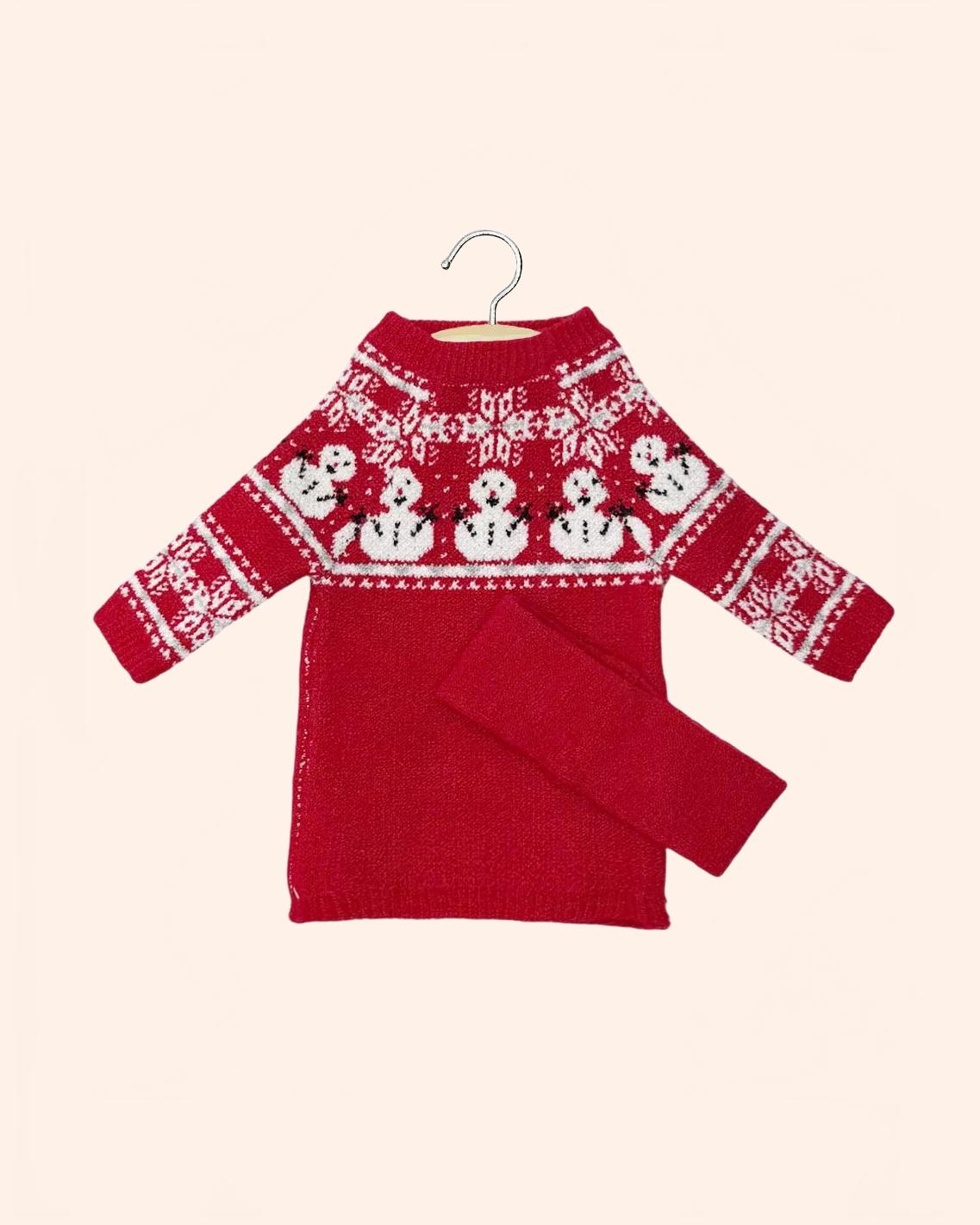 dressing poupee made in france gordis robe lena en tricot bonhomme de neige rouge avec bandeau et son pochon noel