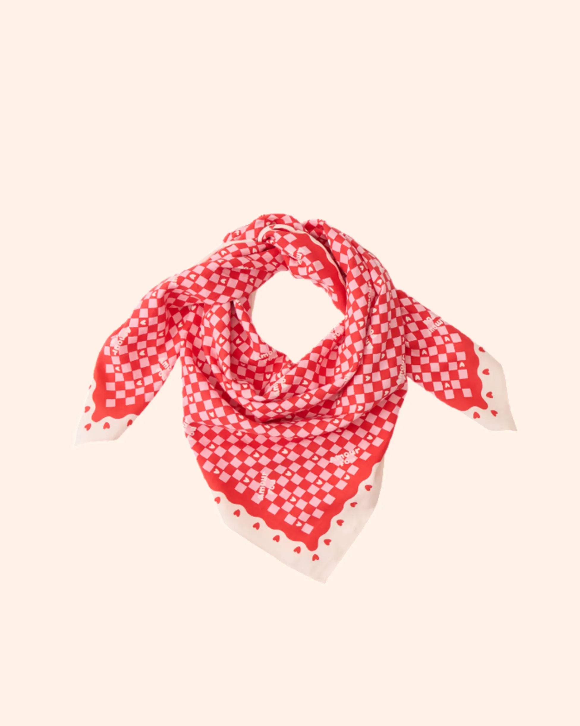 foulard amour fou beige rouge   100 cm   atelier wagram 1